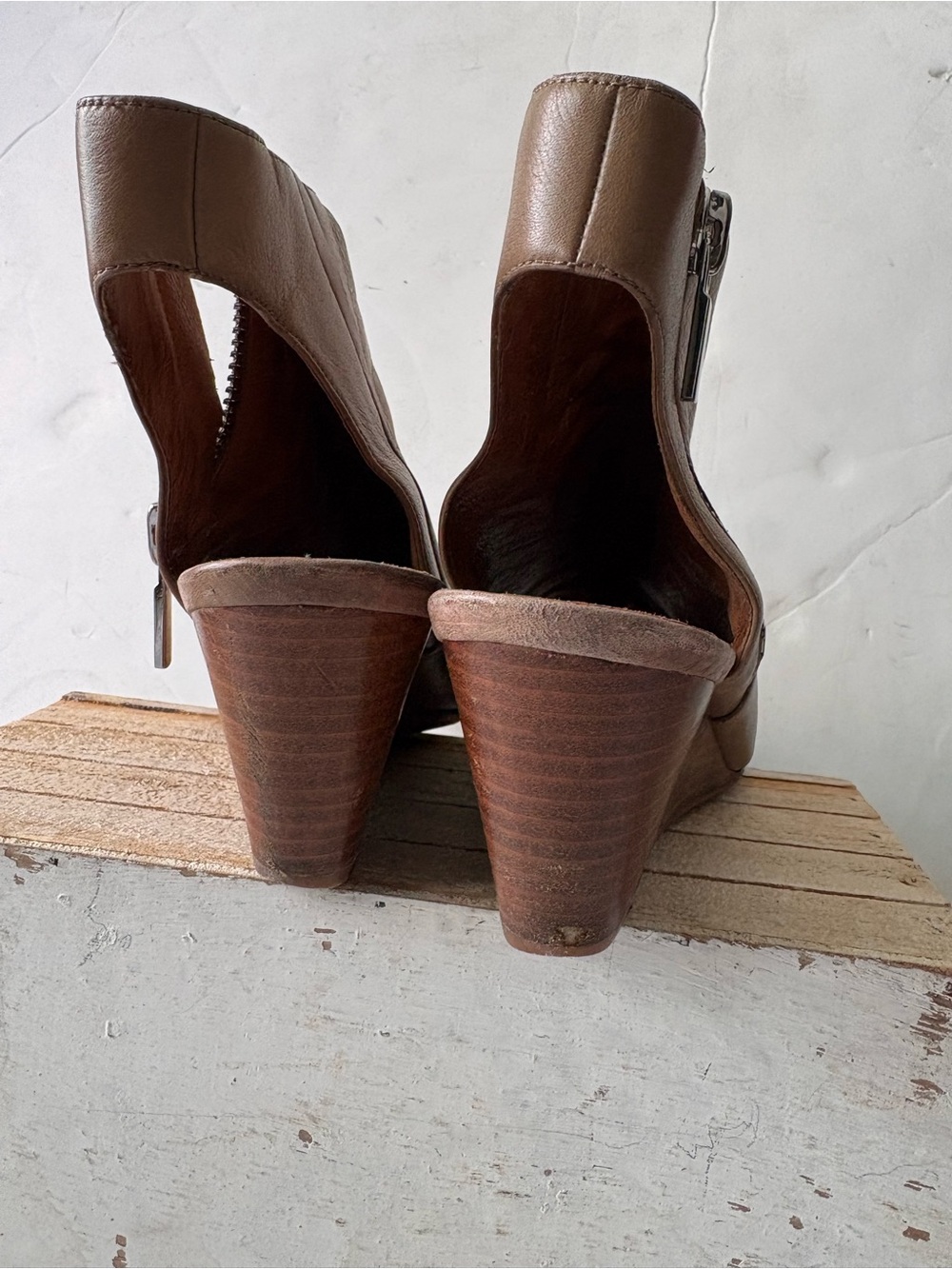 Kenneth Cole Brown Leather Peep-Toe Ankle Boots - Picture 8 of 12